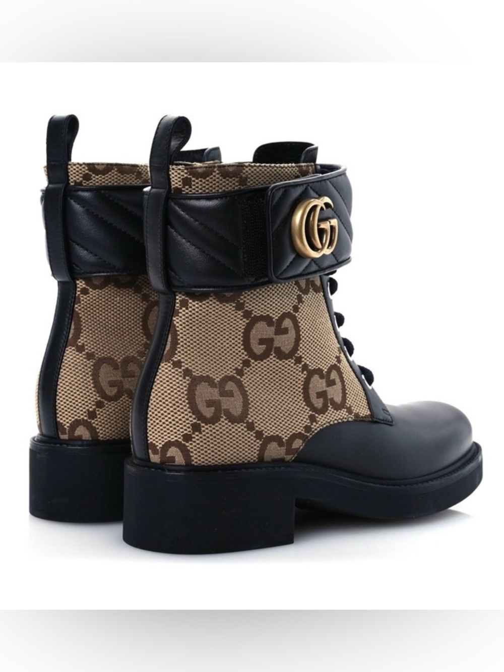 Gucci GG Canvas & Black Leather Ankle Boots with Gold GG Logo.GUCCI Luxury Boots - Picture 15 of 15